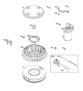 Flywheel, Ignition, And Starter Group Diagram and Parts List for 359775-0005-E1 200000 - 399999 Briggs and Stratton Engine